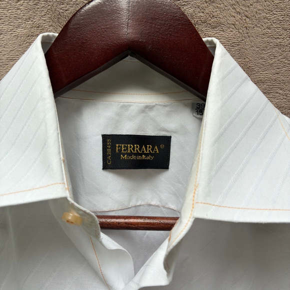 Men's FERRARA White Dress Shirt Neck 15.5 Luxury Elevated Polished Tailored - Picture 2 of 11